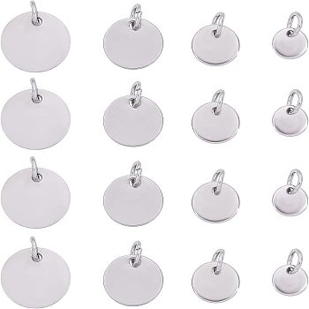 Unicraftale 304 Stainless Steel Charms, with Jump Rings, Blank Stamping Tag, Flat Round, Stainless Steel Color, 6~12x0.7~1mm, Hole: 3.5mm, 80pcs/box