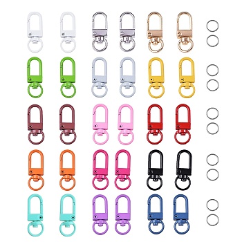 Baking Painted Alloy Swivel Clasps, Swivel Snap Hook, with 304 Stainless Steel Open Jump Rings, Mixed Color, 130pcs/box