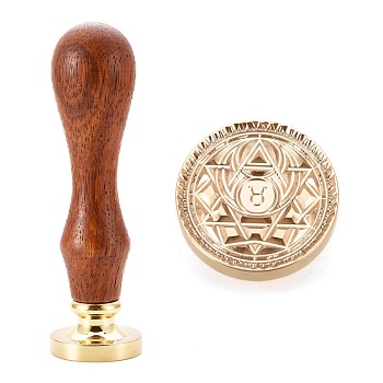 Brass Wax Sealing Stamp, with Rosewood Handle for Post Decoration DIY Card Making, Twelve Constellations, Taurus, 89.5x25.5mm