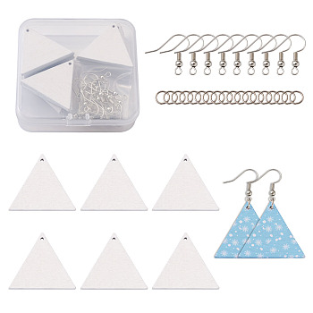 DIY Dangle Earring Making Kits, with Triangle Spray Painted Wood Pendants and Brass Earring Hooks, Platinum, Pendants: 30x35x2.5mm, Hole: 1.6mm, 20pcs/box