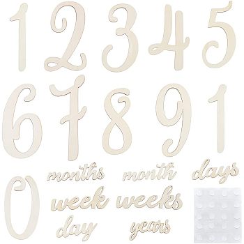 Wood Baby Milestone Numbers Signs Sets, Newborn Photography Prop, Baby Age Milestone Marker Keepsake, Old Lace, 33~163x60~140x0.5~2mm