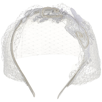 Bridal Flower Rhinestone Mesh Veil Cloth Hair Bands, Hair Accessories for Women Masquerade Party, White, 142x116x7mm