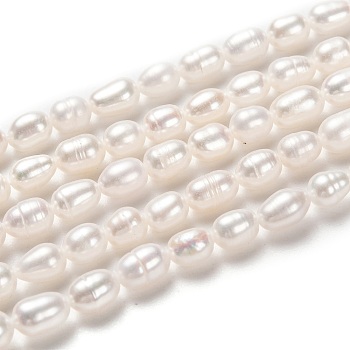 Natural Cultured Freshwater Pearl Beads Strands, Rice, Bisque, 6~9x4~5mm, Hole: 0.5mm, about 45pcs/strand, 14.37 inch(36.5cm)