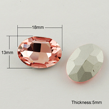 Glass Pointed Back Rhinestone, Back Plated, Faceted, Oval, Light Salmon, 13x18x5mm