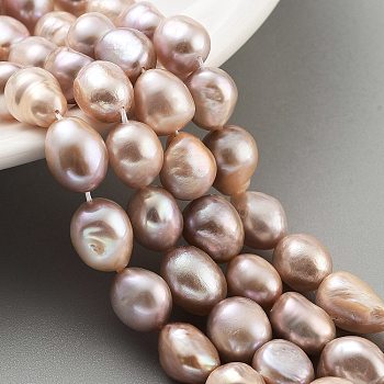 Natural Cultured Freshwater Pearl Beads Strands, Two Sides Polished, Grade 4A, PeachPuff, 9~10mm, Hole: 0.7mm, about 17~18pcs/strand, 6.69~6.89 inch(17~17.5cm)