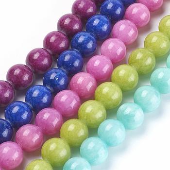 Natural Yellow Jade Beads Strands, Dyed, Round, Mixed Color, 16mm, Hole: 1mm, about 25pcs/strand, 15.75 inch