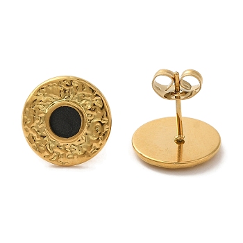 Ion Plating(IP) 304 Stainless Steel Flat Round Stud Earrings, wtih Enamel, Real 18K Gold Plated, 12.5mm