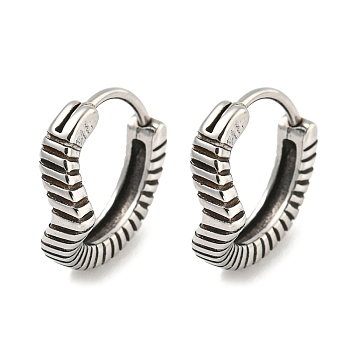 316 Surgical Stainless Steel Hoop Earrings, Groove, Antique Silver, 14x3~5.5mm