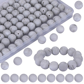 80Pcs Round Silicone Focal Beads, Chewing Beads For Teethers, DIY Nursing Necklaces Making, Gainsboro, 15mm, Hole: 2mm