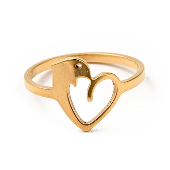 Ion Plating(IP) 201 Stainless Steel Heart with Dolphin Finger Ring for Valentine's Day, Golden, US Size 6 1/2(16.9mm)