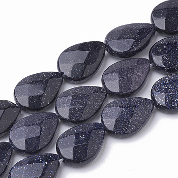 Synthetic Blue Goldstone Beads Strands, Faceted, teardrop, 18x13x5mm, Hole: 1mm, about 22pcs/strand, 15.5 inch