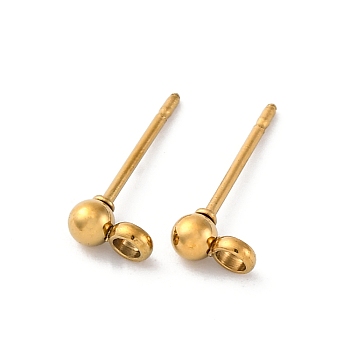 304 Stainless Steel Ball Post Stud Earring Findings, with Loop and 316 Surgical Stainless Steel Pin, Real 18K Gold Plated, 5x5x3mm, Hole: 1.8mm, Pin: 0.7mm