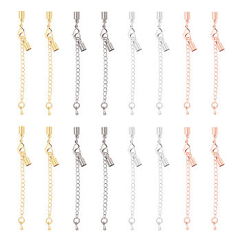 Brass Chain Extender, with Cord Ends and Lobster Claw Clasps, Mixed Color, about 33mm long, Cord End: 9x5mm, hole: 4mm,  4 colors, 10sets/color, 40sets/box