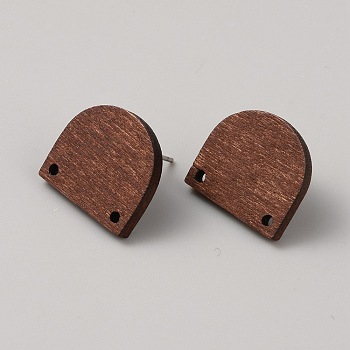 Saddle Brown Wood Stud Earring Findings, Half Round, 15.5x18mm, Hole: 1.6mm, Pin: 0.9mm