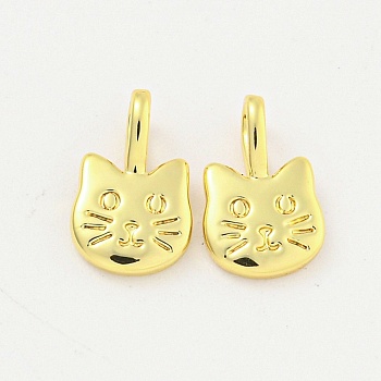 Rack Plating Brass Pendants, Cadmium Free & Lead Free, Long-Lasting Plated, Real 18K Gold Plated, Cat Shape, 11x7x2mm, Hole: 3.5mm