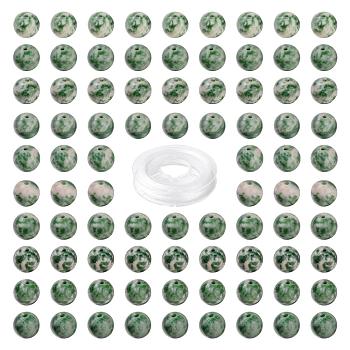 100Pcs 8mm Natural Green Spot Jasper Round Beads, with 10m Elastic Crystal Thread, for DIY Stretch Bracelets Making Kits, 8mm, Hole: 0.8mm