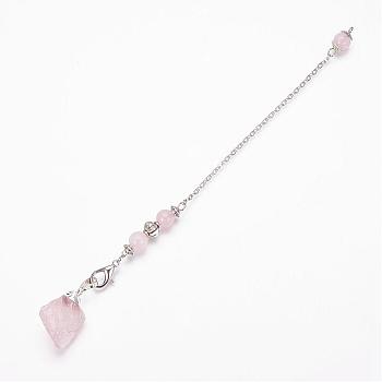 Rough Natural Rose Quartz Dowsing Pendulums, with Alloy Findings, 8-1/8 inch(20.7cm)