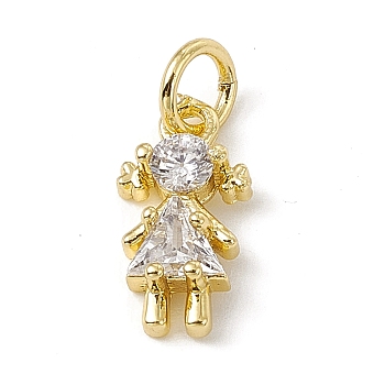 Brass Micro Pave Cubic Zirconia Charms, with Jump Rings, Girl Charms, Real 18K Gold Plated, 12x7x3mm, Hole: 3.4mm