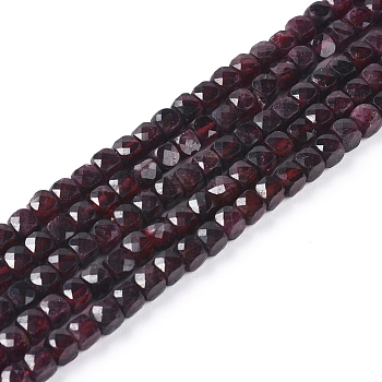 Natural Garnet Beads Strands, Faceted, Cube, 4~4.5x4~4.5x4~4.5mm, Hole: 0.8mm, about 87~101pcs/strand, 15.55 inch(39.5cm)