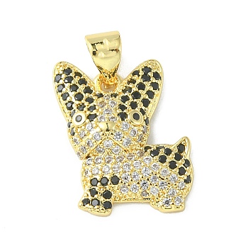 Brass Micro Pave Cubic Zirconia Pendants, Dog Charm, Real 18K Gold Plated, 17.5x14.5x4mm, Hole: 4.5x3.5mm