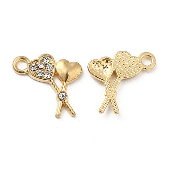 Alloy Pendants, with Crystal Rhinstone, Lollipop with Heart Charm, Lead Free & Cadmium Free, Light Gold, 16x14.5x2mm, Hole: 2mm