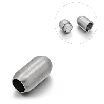 Matte 304 Stainless Steel Barrel Magnetic Clasps with Glue-in Ends, Stainless Steel Color, 19x10mm, Hole: 6mm