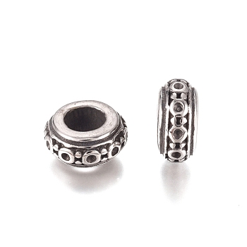 304 Stainless Steel European Beads, Large Hole Beads, Rondelle, Antique Silver, 11x5.2mm, Hole: 5mm