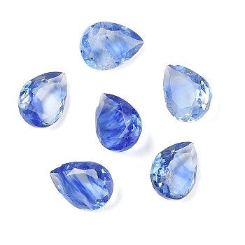 Blue Watermelon Stone Glass Cabochons, Teardrop, Faceted, 8x6x3.5mm