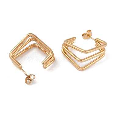 PVD Vacuum Plating 201 Stainless Steel Rhombus Stud Earrings(EJEW-I309-72G-01)-2