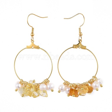 Natural Citrine Chip Beads Dangle Earrings(EJEW-JE03505-02)-2