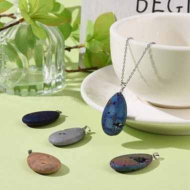 Electroplate Natural Druzy Agate Pendants(G-T112-09)-4