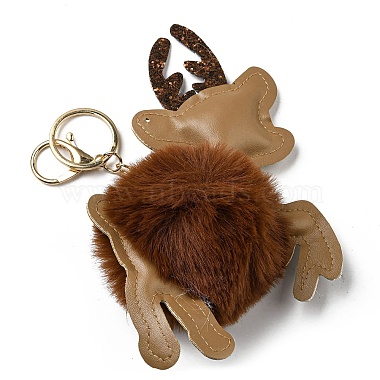 Imitation Rex Rabbit Fur & PU Leather Christmas Reindeer Pendant Keychain(KEYC-K018-02KCG-03)-2