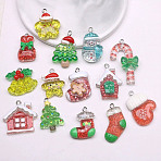 Christmas Transparent Resin Pendants, Mixed Shapes, with Platinum Iron Loop & Glitter, Mixed Color, 23.5~40x15.5~26.5x5.5~8.5mm, Hole: 2mm(RESI-I350-02)