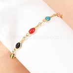 304 Stainless Steel Enamel Teardrop Link Chain Bracelets for Women, Ion Plating(IP), Long-Lasting Plated, Golden, 6.30 inch(16cm)(BJEW-D460-12G)