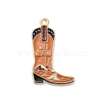 Western Cowboy Theme Alloy Enamel Pendants, Golden, Boot with Word Wild Western, 31.5x20.5x1mm, Hole: 2mm(FIND-V001-04G-02)
