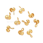 Brass Bead Tips, Long-Lasting Plated, Rack Plating, Lead Free & Cadmium Free, Real 24K Gold Plated, 6x3.5mm, Hole: 1.2mm, Inner Diameter: 2mm(KK-H532-03B-G)