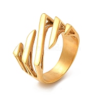 Ion Plating(IP) 304 Stainless Steel Finger Rings for Women Men, Hollow Striped Wide Band Rings, Real 18K Gold Plated, US Size 7(17.3mm), 6.5~15mm(RJEW-C049-06B-G)