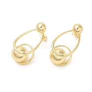 Brass Teardrop with Ball Dangle Stud Earrings for Women, Real 16K Gold Plated, 34x17mm(EJEW-D065-06G)