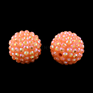 AB-Color Resin Rhinestone Beads, with Acrylic Round Beads Inside, for Bubblegum Jewelry, Coral, 20x18mm, Hole: 2~2.5mm(RESI-S315-18x20-18)