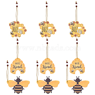 SUPERFINDINGS 9Pcs 3 Style Wood Pendant Decorations, with Hemp Cord, Bee Theme, Gold, 180~204mm, 3pcs/style(HJEW-FH0001-13)