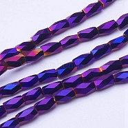 Electroplate Transparent Glass Beads Strands, Full Plated, Faceted, Column, Purple Plated, 5x3mm, Hole: 0.5mm, about 100pcs/strand, 19.4 inch(EGLA-E046-F12)