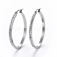 304 Stainless Steel Hoop Earrings, with Polymer Clay Rhinestone, Crystal, Stainless Steel Color, 53x39x3mm, Pin: 0.7x1mm(EJEW-L232-037C-01P)