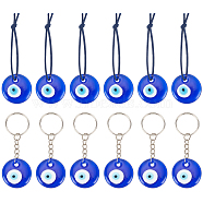 12Pcs 2 Style Glass Evil Eye Pendant Decorations, with Nylon Elastic Cord and Iron Findings, Blue, 83~90mm, 6pcs/style(HJEW-FG0001-11)