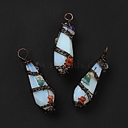 Opalite Pointed Big Pendants, Faceted Bullet Charm, with Red Copper Tone Brass Findings and Mixed Chip Stones, Cadmium Free & Lead Free, 51~55x15~17x17~19mm, Hole: 5~6mm(G-G860-03R-04)