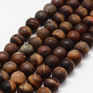 Frosted Natural Tiger Eye Beads Strands, Round, 10mm, Hole: 1.2mm,  about 38pcs/strand, 14 inch(G-F364-18-10mm)