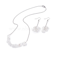 Natural Quartz Crystal Chips Beaded Jewelry Set, Gemstone Pendant Necklace & Cluster Dangle Earrings with 304 Stainless Steel Cable Chains for Women, Stainless Steel Color, 60mm, Pin: 0.6mm,19.29 inch(49cm)(SJEW-JS01231-05)