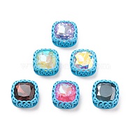 Sew on Rhinestone, Glass Rhinestone, with Brass Findings, Garments Accessories, Square, Mixed Color, Deep Sky Blue, 21.5x21x10mm, Hole: 2.5mm and 3mm(RGLA-M008-J01-04)