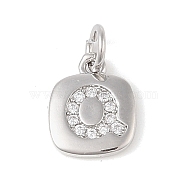 Rack Plating Brass Micro Pave CLear Cubic Zirconia Charms, with Jump Rings, Cadmium Free & Lead Free, Long-Lasting Plated, Platinum, Letter Q, 11.5x9x1.5mm, Hole: 2.8mm(KK-E110-14P-Q)