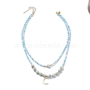 2Pcs 2 Style Glass Seed Beaded Necklaces, with Natural Sesame Jasper/Kiwi Jasper & Seed Beaded Necklaces Set, Brass Crescent Moon Pendant Stackable Necklaces, 20.55 inch(52.2cm), 17.32 inch(44cm), 1Pc/style(NJEW-JN04379)