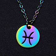Rainbow Color Titanium Steel Constellation Pendant Necklace for Women, Pisces, 15.75 inch(40cm)(ZODI-PW0001-039L)